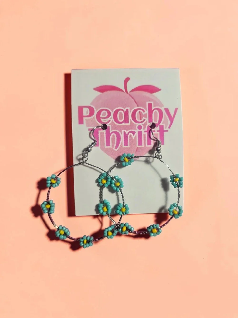 Turquoise Daisy Chain Beaded Wire Hoops